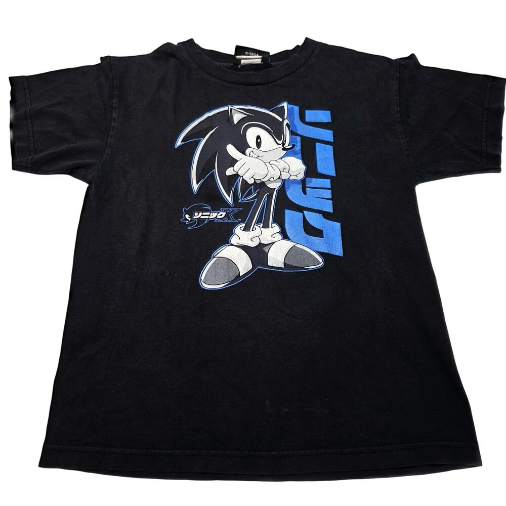 Vintage Sonic X Shadow The Hedgehog Black Youth Large T-shirt Sega Anime
